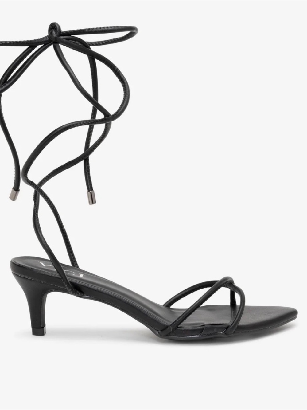 Strappy Lace-Up Black Kitten Heel Sandals - Picture 3 of 5